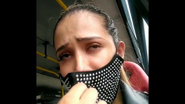 Sara enjoyment showing her breasts in public bus